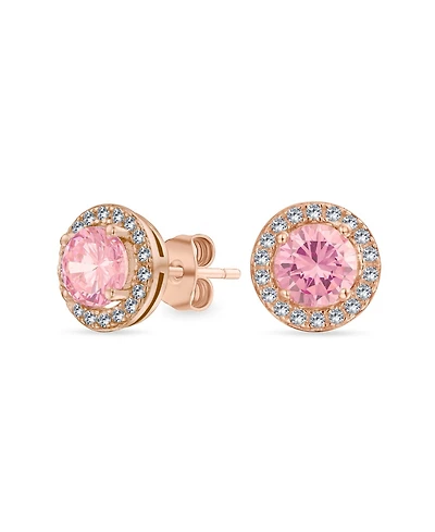 Bling Jewelry Colorful Cz Halo Solitaire Stud Earrings in Rose Gold Sterling Silver