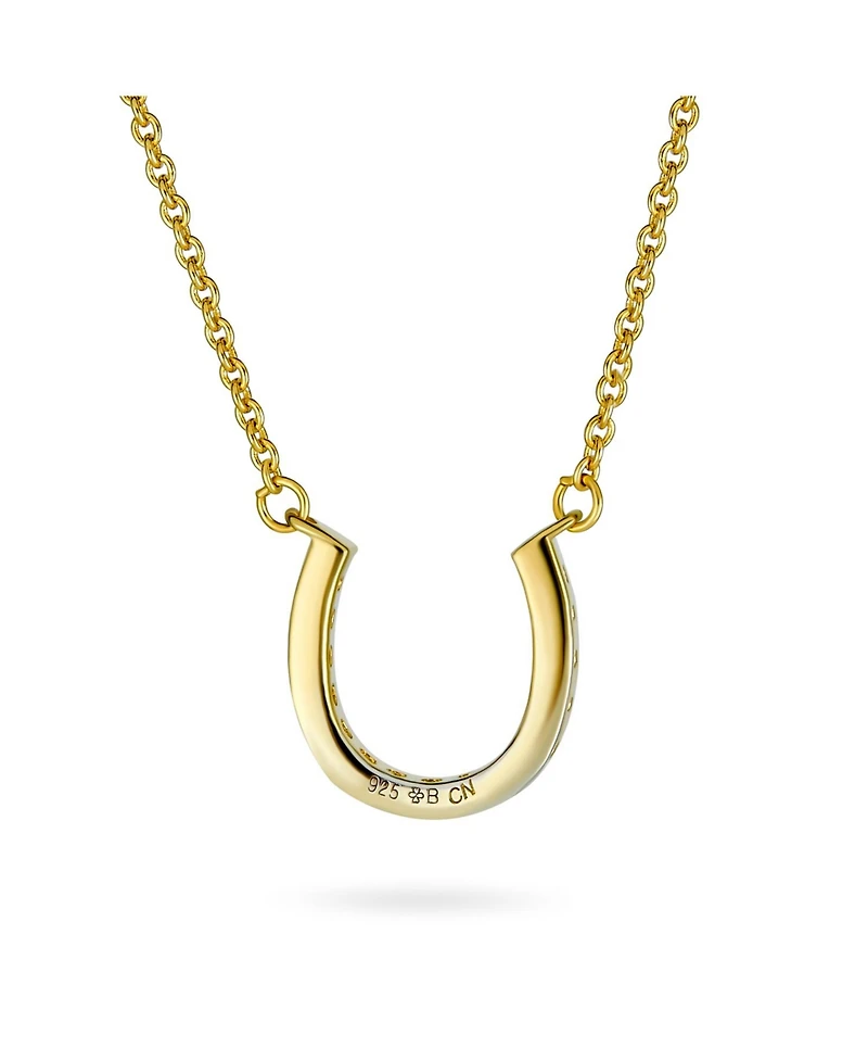 Bling Jewelry Cz Pave Cubic Zirconia Lucky Good Luck Horseshoe Pendant Necklace Gold Plated .925 Sterling Silver