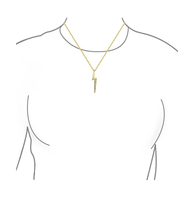 Bling Jewelry Minimalist Geometric Lightning Bolt Pendant Necklace 14K Gold Plated Silver