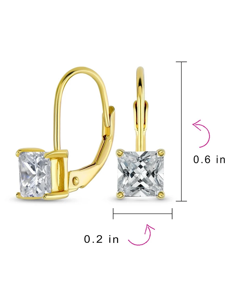 Bling Jewelry Classic Cubic Zirconia Square Princess Cut Solitaire Cz Lever back Earrings Gold Plated .925 Sterling Silver