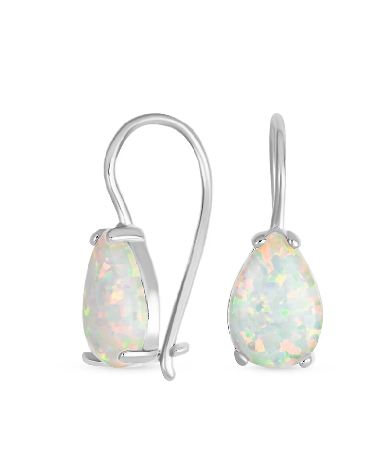 Bling Jewelry Iridescent 1.5CT Solitaire Teardrop White Created Opal Drop Earrings .925 Sterling Silver French Wire