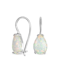 Bling Jewelry Iridescent 1.5CT Solitaire Teardrop White Created Opal Drop Earrings .925 Sterling Silver French Wire