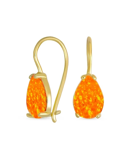 Bling Jewelry Iridescent 1.5CT Solitaire Teardrop White Created Opal Drop Earrings .925 Sterling Silver French Wire