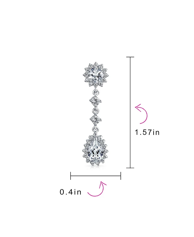 Bling Jewelry Statement Pave Crown Halo Cubic Zirconia Cz Long Dangling Oval Teardrop Chandelier Earrings