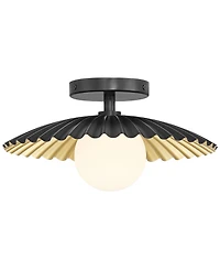 Franklin Iron Works Rosa 11 1/2" Mid Century Modern Semi Flush-Mount Ceiling Light Fixture Kitchen Led Matte Black and Gold Finish