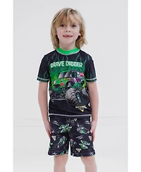 Monster Jam Boys Pullover Rash Guard and Swim Trunks Outfit Set