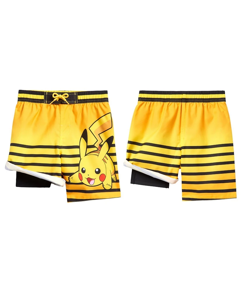 Pokemon Boys Pikachu Compression Upf 50+ Swim Trunks Bathing Suit