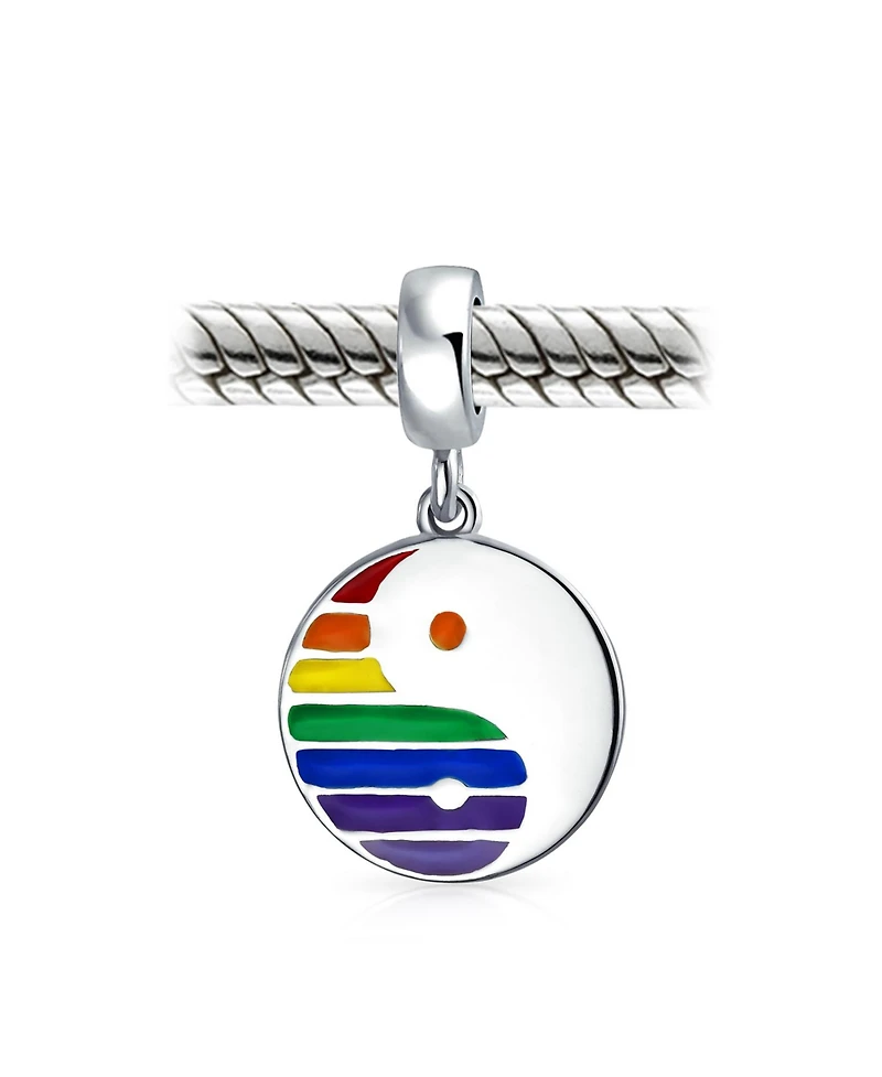 Bling Jewelry Sterling Silver Lgbtq Rainbow Yin Yang Dangle Charm Bead Disc Tag