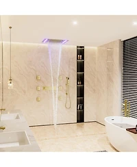 Mondawe Thermostatic Flush Ceiling Mounted Complete Shower System with Led Lights, Body Jets and Slide Bar