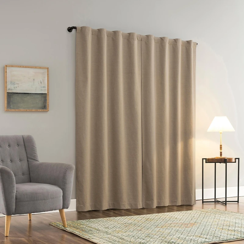Treviso Linen Blend Magnetic Closure 100% Blackout Back Tab Curtain Panel