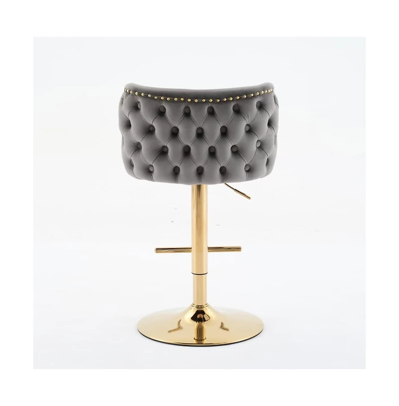 Set of 2 Velvet Swivel Bar Stools with Tufted Back and Gold Plating Base for Kitchen Island-The Pop Home