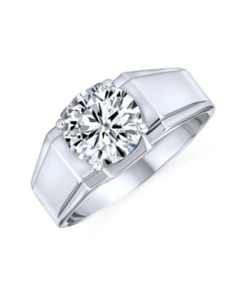 Bling Jewelry Statement 6CTW Cubic Zirconia Wide Band Cz Solitaire Promise Ring Silver Plated Brass Finish