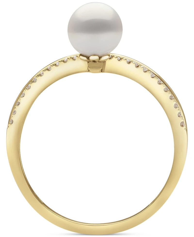 Belle de Mer Cultured Freshwater Pearl (6mm) & Diamond (1/10 ct. t.w.) Chevron Ring in 10k Gold
