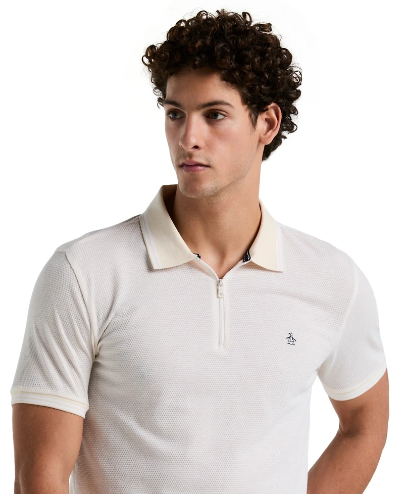 Original Penguin Men's Quarter-Zip Jacquard Polo Shirt