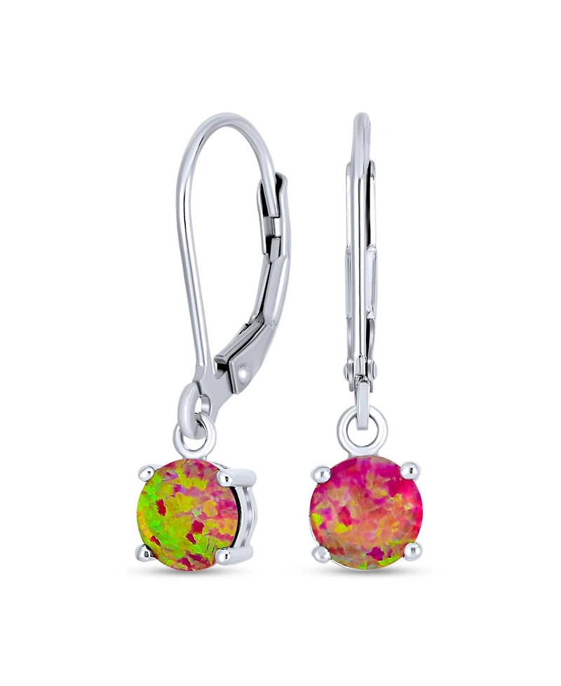 Bling Jewelry Simple Solitaire Pink Created Opal Lever back Dangle Drop Earrings .925 Sterling Silver