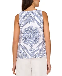 Vince Camuto Women's Linen-Blend V-Neck Printed Sleeveless Top