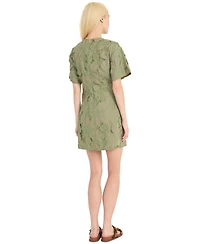 Luxely Women's Embroidered Cutout Short-Sleeve Cotton Mini Dress