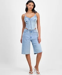 Bar Iii Women's Studded Denim Corset Top, Exclusively at Macy's