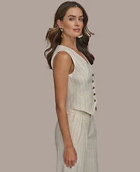 Donna Karan New York Women's Linen-Blend Pinstripe Vest, Regular & Petite