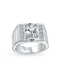 Bling Jewelry Hip Hop Micro Pave Halo 2-3CT Clear Blue Oval Princess Cut Solitaire Cz Statement Promise Ring Wide Band Silver Plated Matte Brush Finis