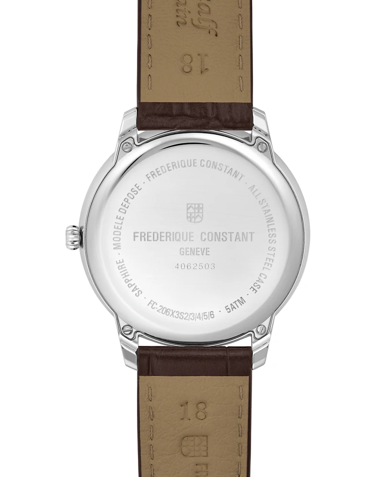 Frederique Constant Men's Swiss Moneta Moonphase Brown Leather Strap Watch 37mm