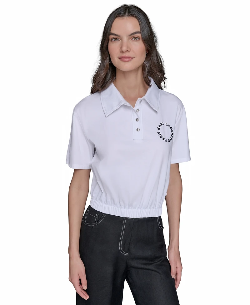 Karl Lagerfeld Paris Women's Cropped Logo Polo
