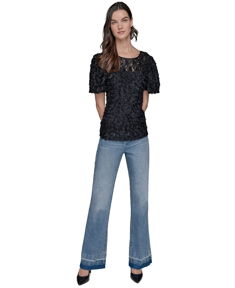 Karl Lagerfeld Paris Women's Ruffled-Sleeve Lace Top