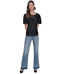 Karl Lagerfeld Paris Women's Ruffled-Sleeve Lace Top