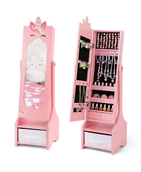 Kids Jewelry Cabinet with Full-Length Mirror for Kids Bedroom and Playroom