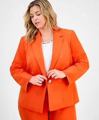 Kasper Plus Notched Collar Paneled One-Button Blazer