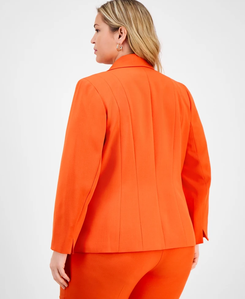 Kasper Plus Notched Collar Paneled One-Button Blazer