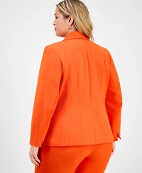 Kasper Plus Notched Collar Paneled One-Button Blazer