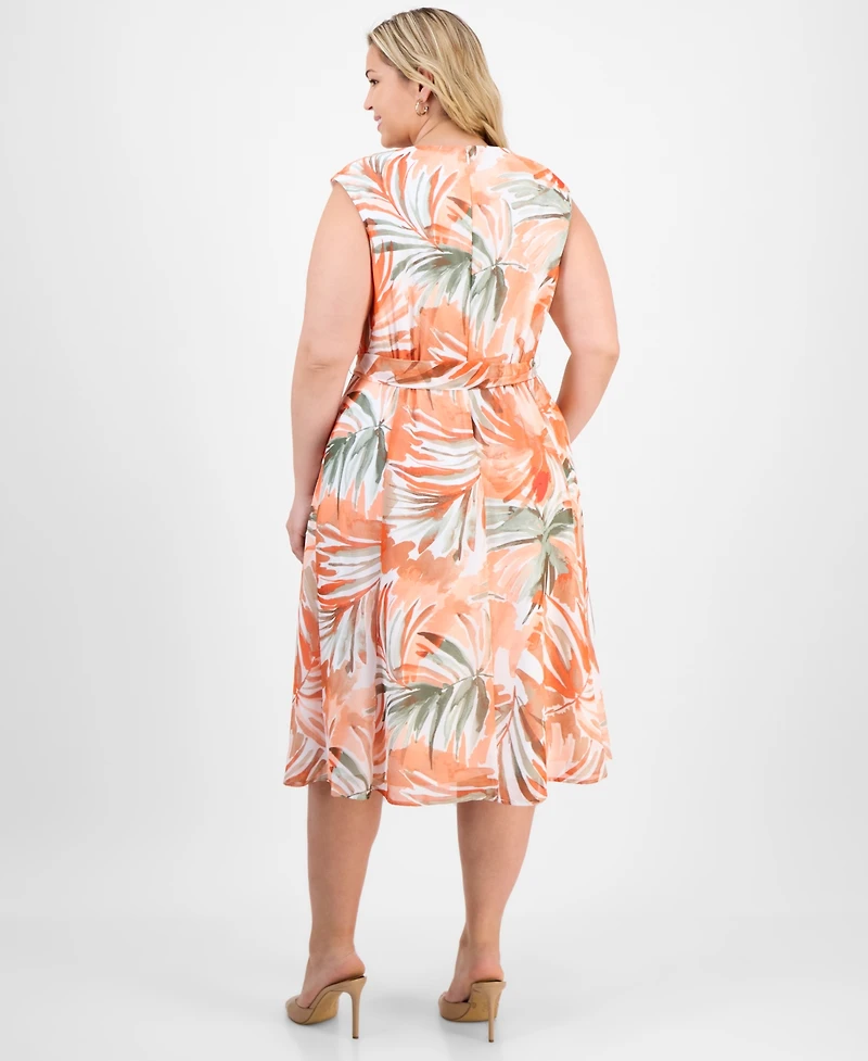 Kasper Plus Cowlneck Belted Sleeveless Midi Dress