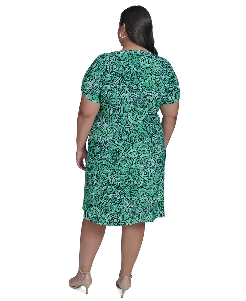 Tommy Hilfiger Plus Size Tidal Flower Short-Sleeve Dress