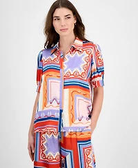 T Tahari Women's Printed Short-Sleeve Button Blouse