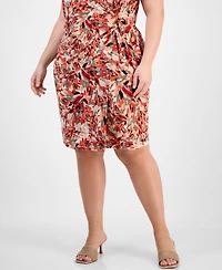 Kasper Plus Printed Sleeveless Faux-Wrap Sheath Dress