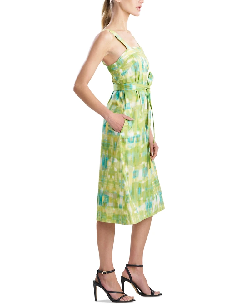 Natori Women's Printed Tie-Waist Cotton Midi Dress