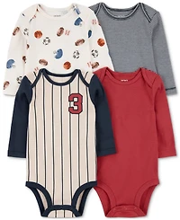 Carter's Baby Boys Cotton Sports Jersey Long-Sleeve Bodysuits, 4 Pack