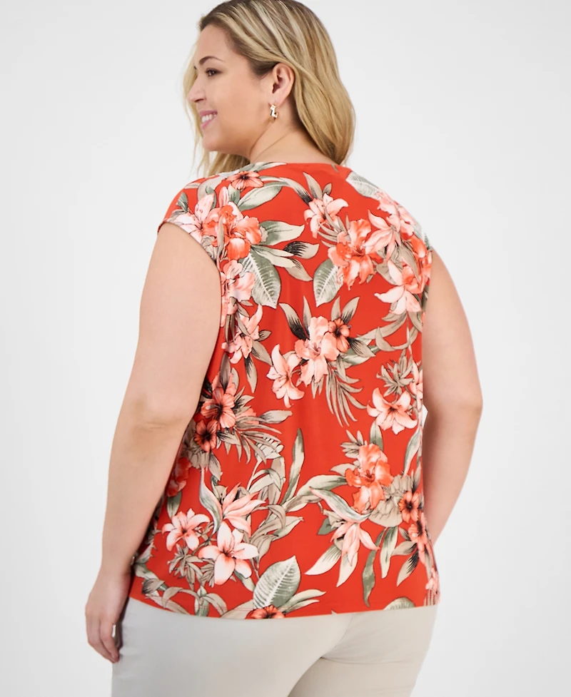 Kasper Plus Printed Keyhole Camisole Top