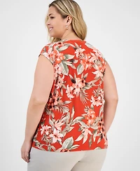 Kasper Plus Printed Keyhole Camisole Top