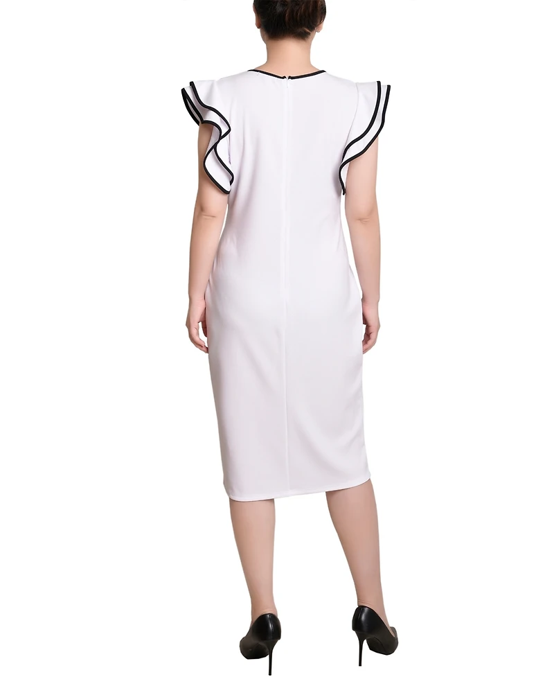 Ny Collection Petite Ruffle Sleeve Dress with Contrast Tipping