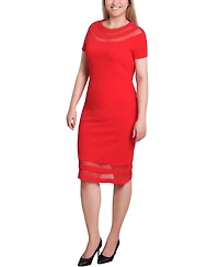 Ny Collection Petite Short Sleeve Dress with Mesh Insets