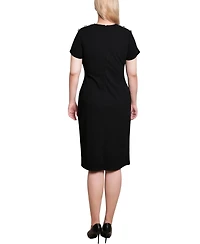 Ny Collection Petite Short Sleeve Asymmetrical Hem Dress