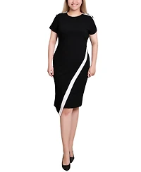 Ny Collection Petite Short Sleeve Asymmetrical Hem Dress