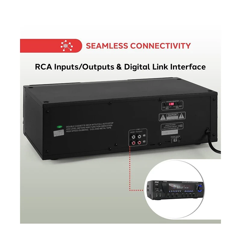 Pyle Dual Cassette Deck - High-Speed Dubbing & Mixtape Recorder - PT649D