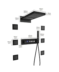 Mondawe Thermostatic Wall Mounted Complete Shower System with Digital Display and Body Jets
