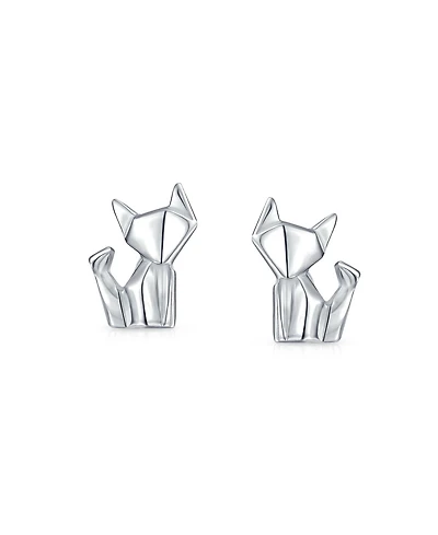 Bling Jewelry 3D Geometric Origami Cat Stud Earrings in Sterling Silver