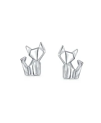 Bling Jewelry 3D Geometric Origami Cat Stud Earrings in Sterling Silver