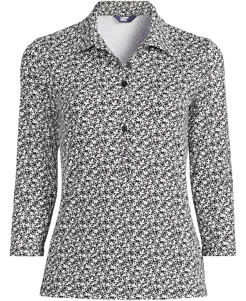 Lands' End Women's 3/4 Sleeve Active Polo Shirt