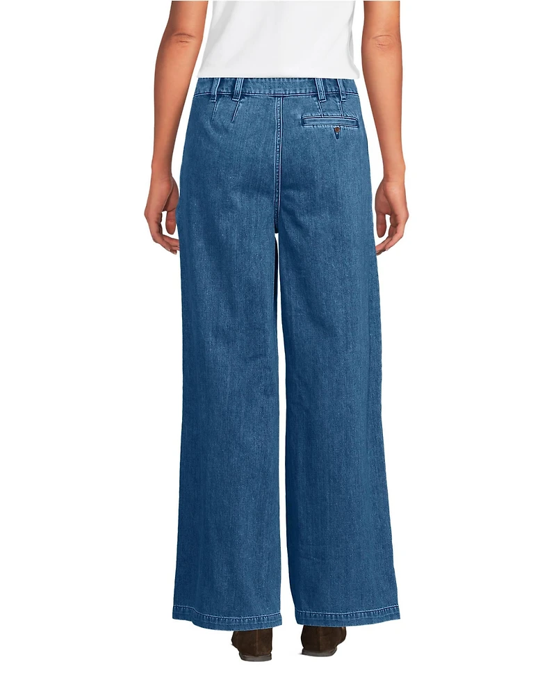 Lands' End Women's Lightweight Denim Mid Rise Pleated Slouchy Jeans